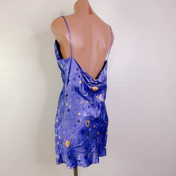 Zara Sun Moon Star Celestial Satin Silky Mini Slip Dress Purple Blogger Sz S NWT - Picture 8 of 12
